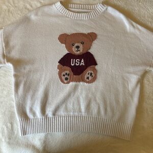 Hollister Cream and Brown Bear Sweater